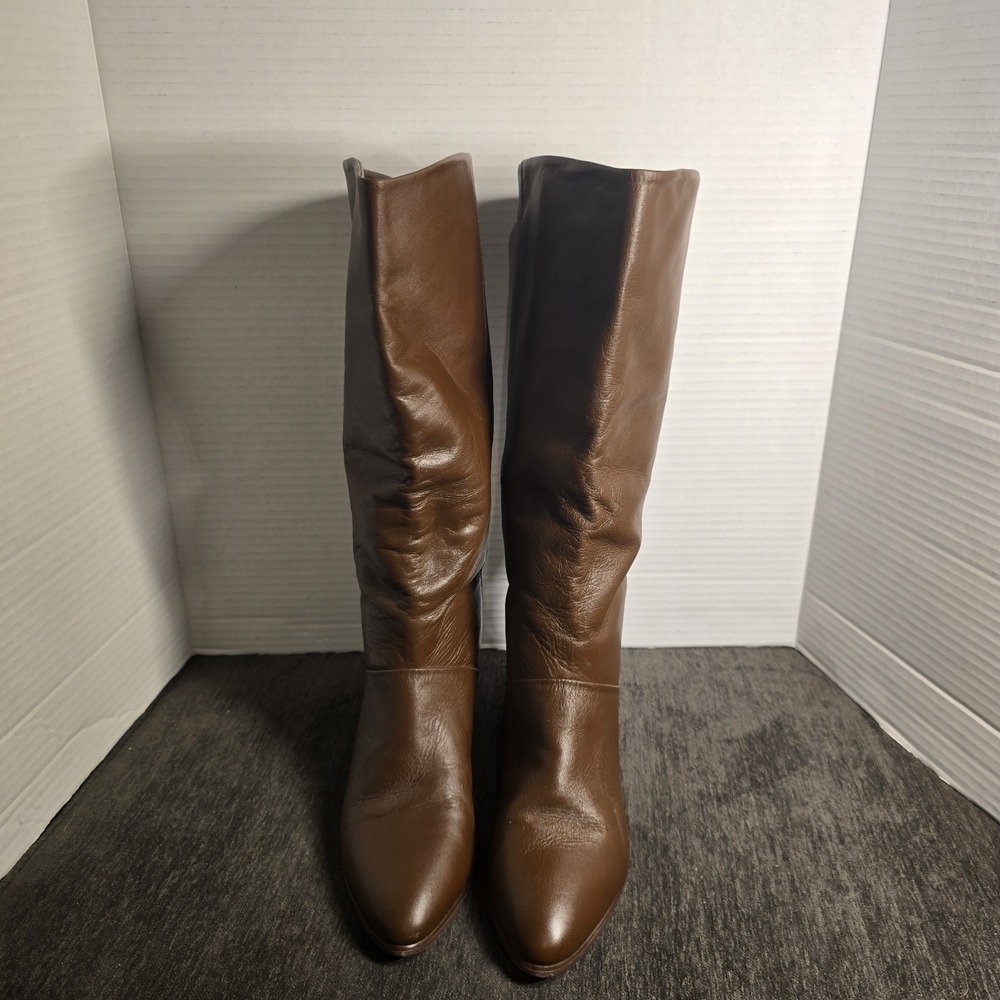 Choice Brown Leather Slouch Tall Boots Pointed Toe Flat Made in Brazil Womens 7M